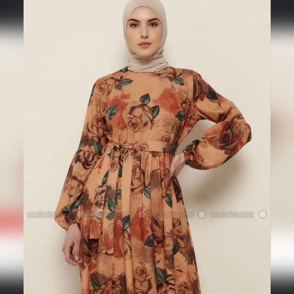 Tavin mustard yellow floral maxi dress with puffed long sleeves - Picture 2 of 9